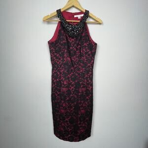 Boston Proper Size 6 Red Black Lace‎ Beaded Dress Whimsy Goth Fairy Witchy